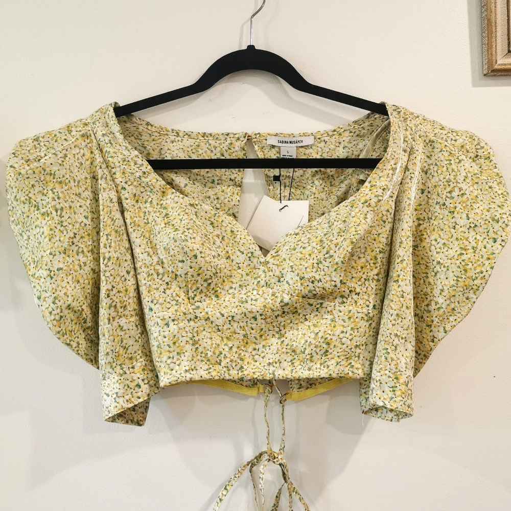 NWT Sabina Musayev small Floral peasant Top, designer Oyster top